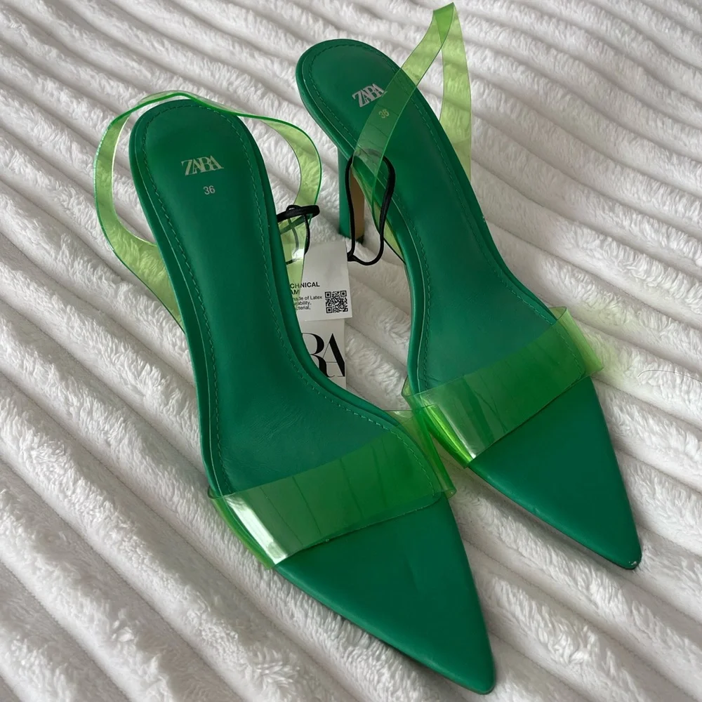 Zara Green Vinyl Slingback Heeled Sandals - Picture 4 of 8